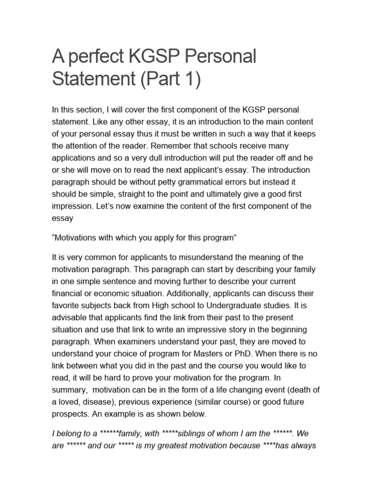 KGSP Personal Statement Guide | PDF | Essays | Experience