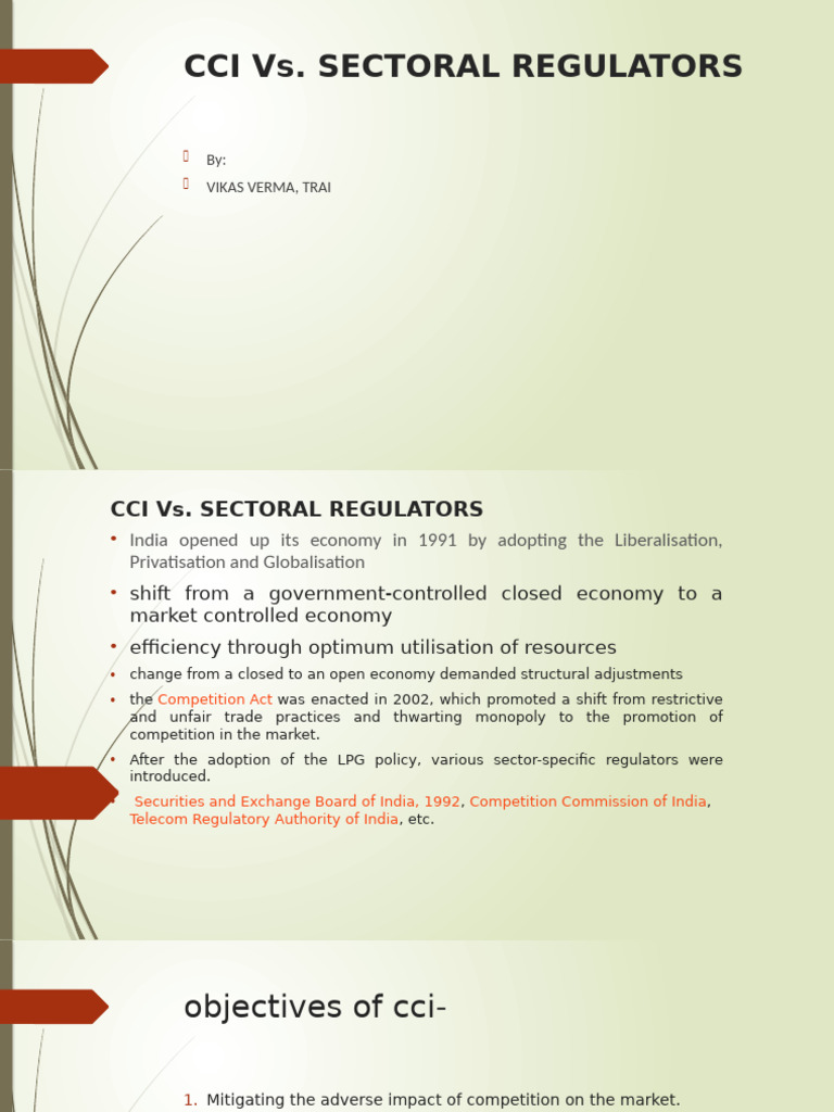 CCI and Sectoral Regulators: Jurisdiction Conflicts | PDF ...