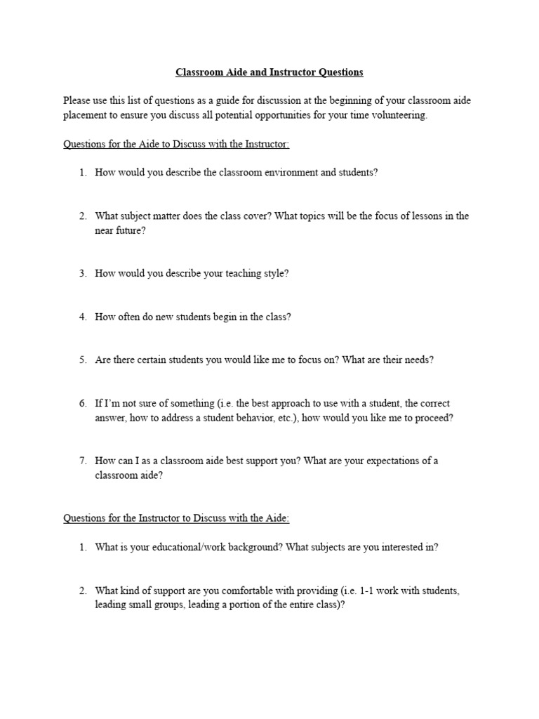 Classroom Aide Placement Discussion Guide | PDF