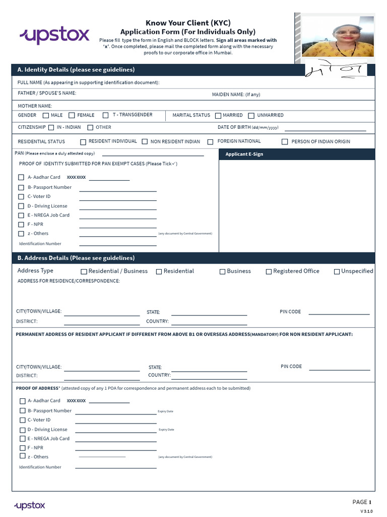 KYC Application Form for Individuals | PDF | Identity Document ...