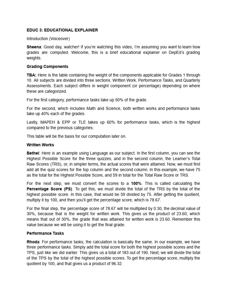 Understanding DepEd Grading Weights | PDF | Percentage
