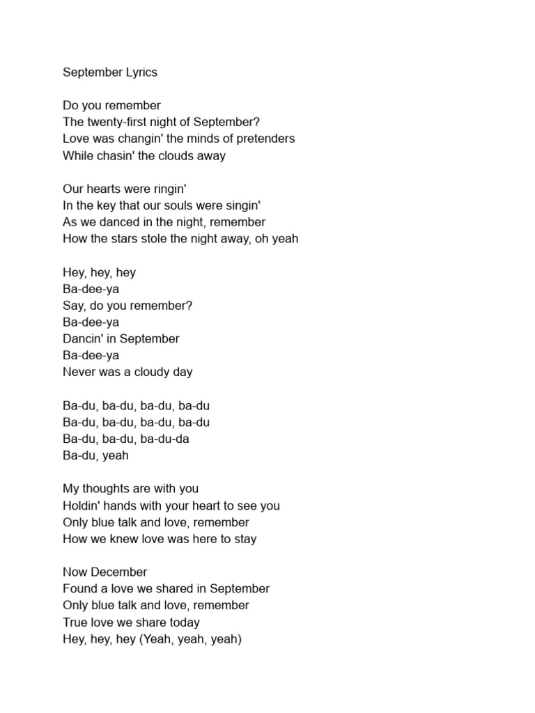 Earth, Wind &amp; Fire September Lyrics | PDF