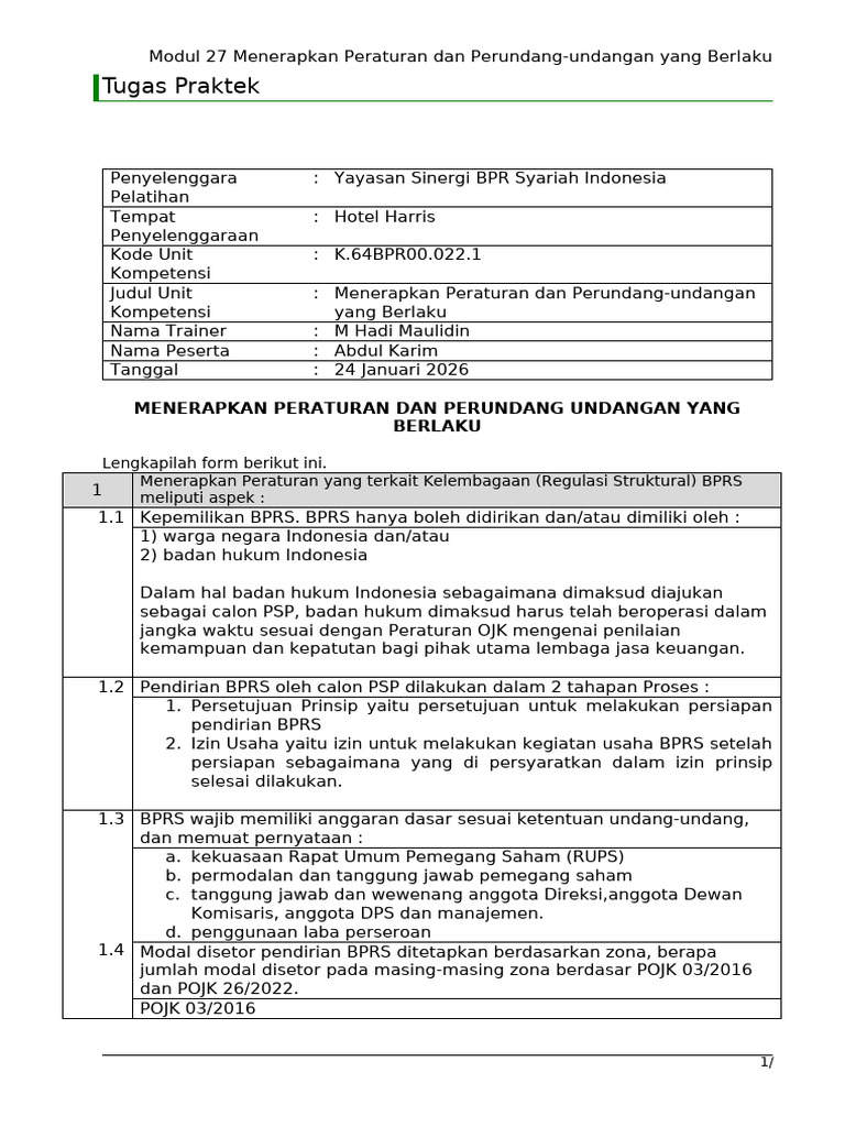 Panduan Penerapan Regulasi BPRS Syariah | PDF