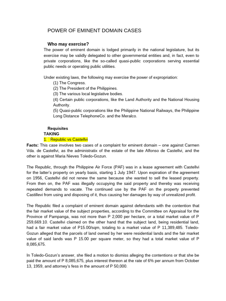 Eminent Domain Case Analysis in the Philippines | PDF | Eminent Domain ...