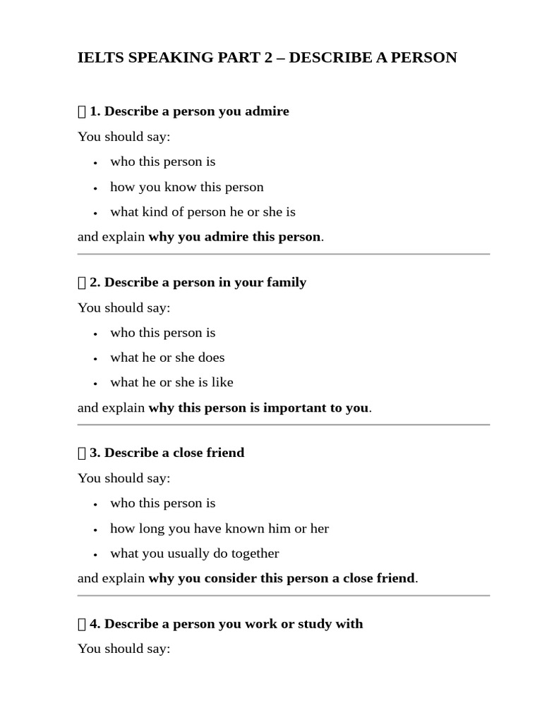 IELTS Speaking Part 2: Describe a Person | PDF