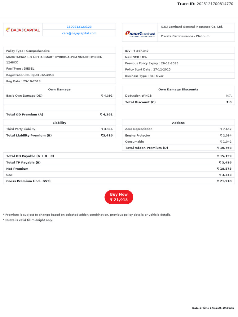 Comprehensive Car Insurance Quote | PDF | Insurance | Financial Services
