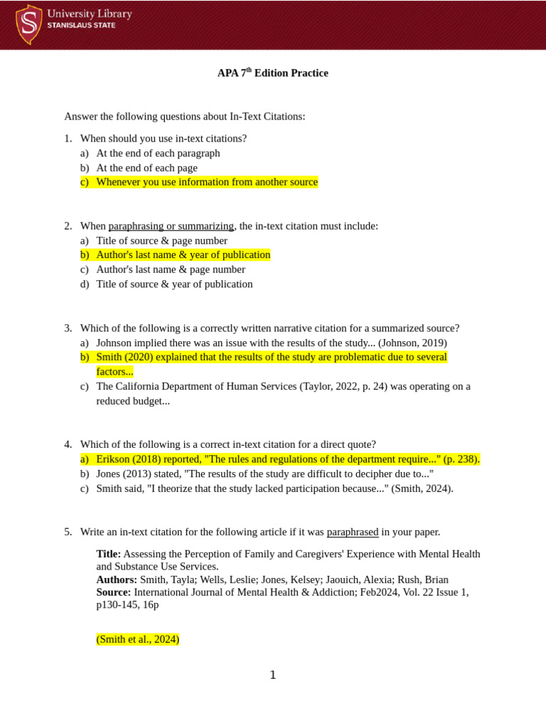 In-Text Citations in APA 7th Edition | PDF | Psychological Concepts ...
