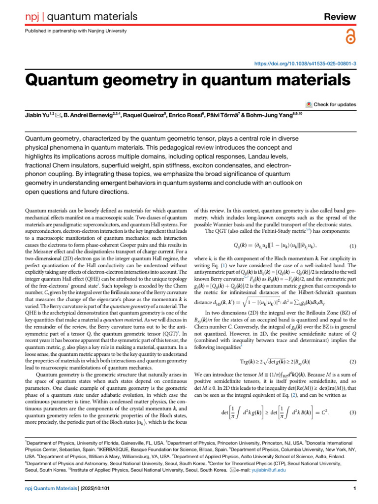 Quantum Geometry in Quantum Materials | PDF | Superconductivity ...