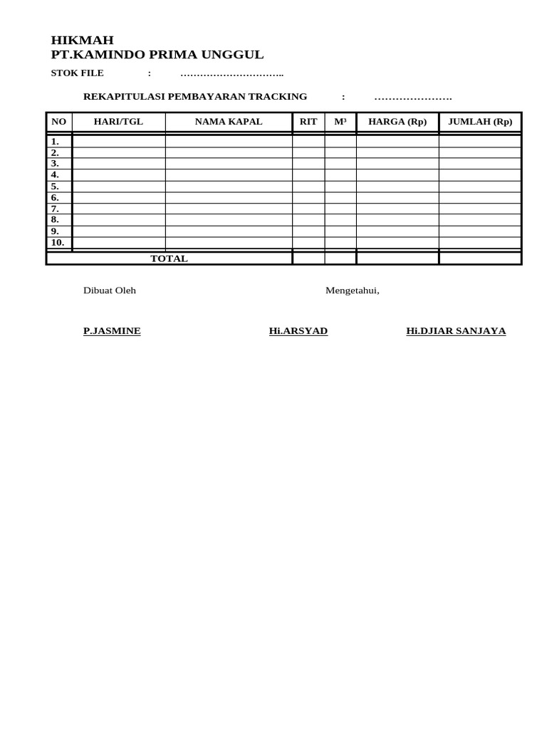 Rekap Pembayaran Kapal PT Kamindo | PDF