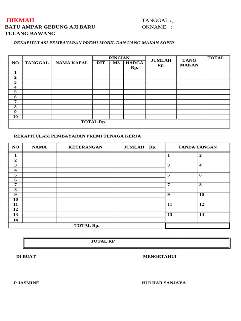 Rekap Pembayaran Premi dan Uang Makan | PDF