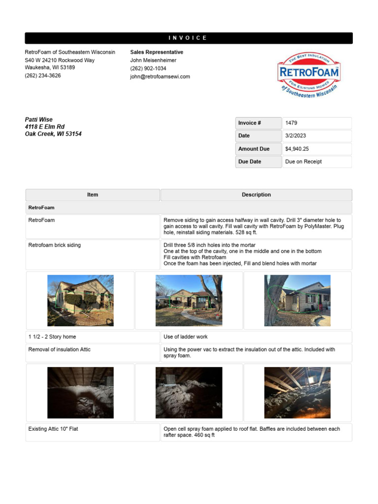 RetroFoam Invoice for Insulation Services | PDF | Payments