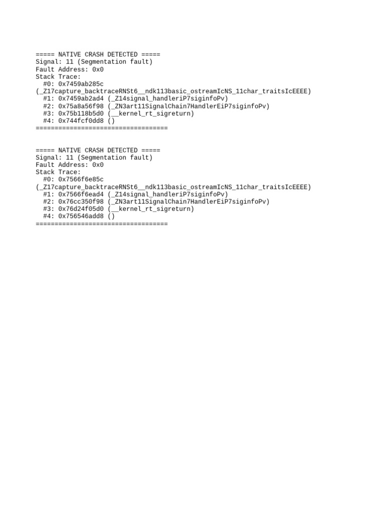 Native Crash Report: Signal 11 Analysis | PDF