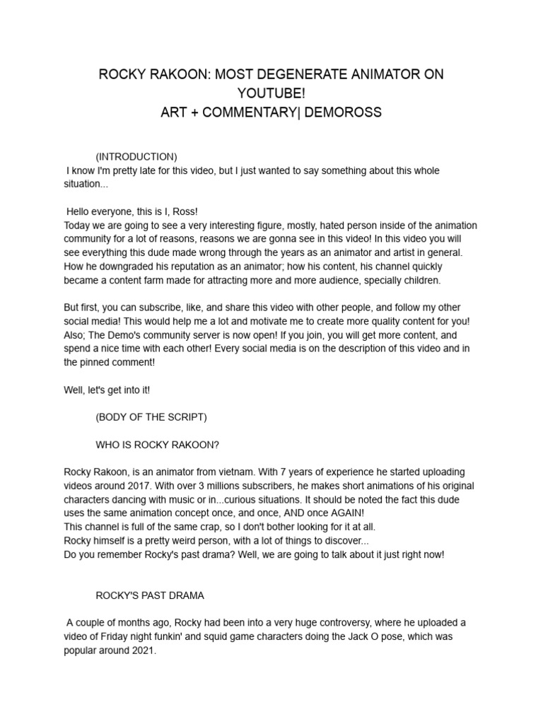Rocky Rakoon: Controversial Animator Exposed | PDF