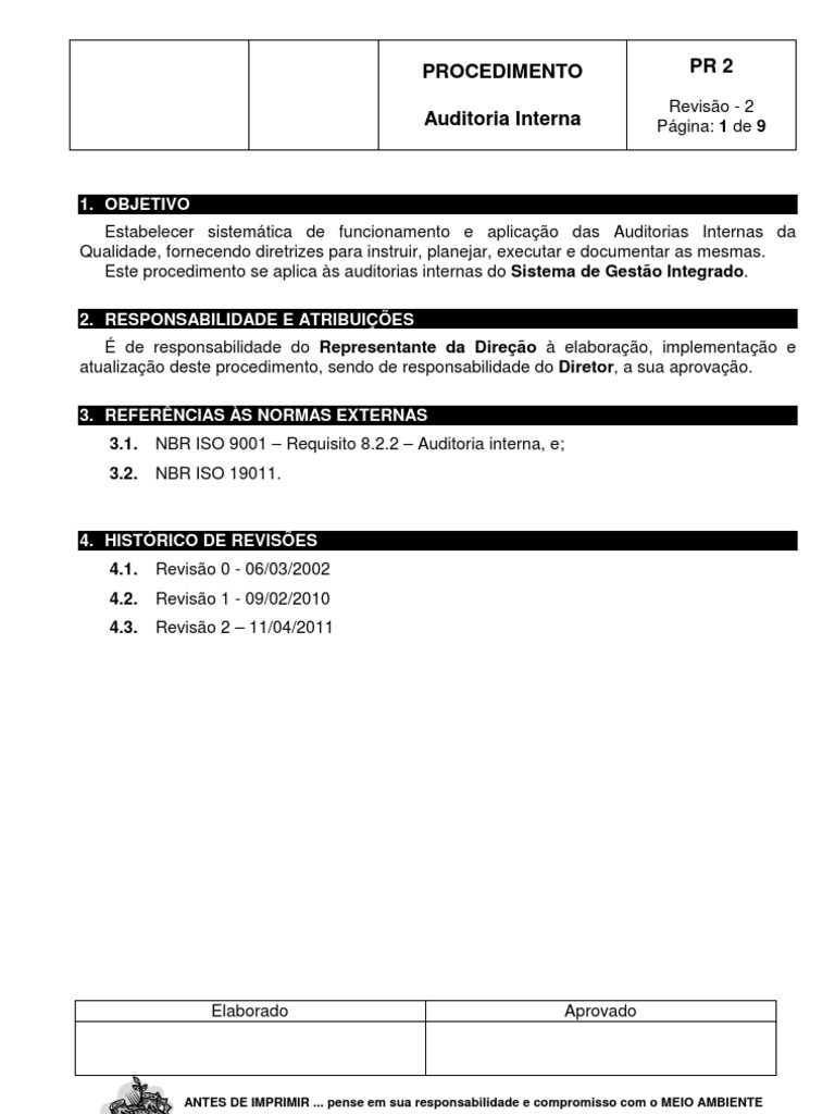 Procedimento de Auditoria Interna | PDF | Auditoria interna | ISO 9000