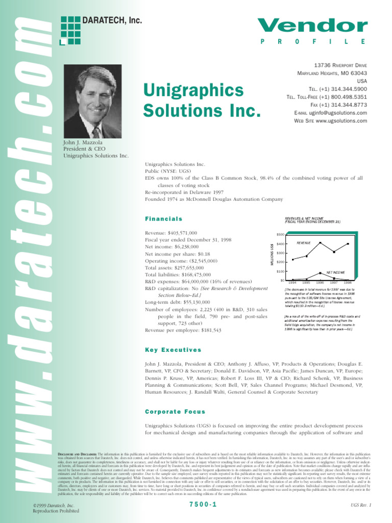 Unigraphics Solutions Inc. Profile | PDF | Computer Aided Design | Revenue