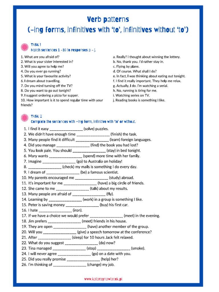 Verb Patterns - Exercises | PDF