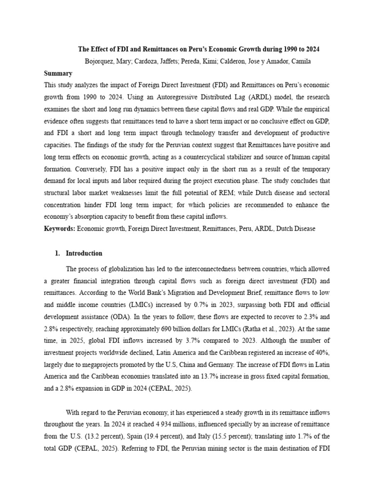 FDI and Remittances Impact on Peru's Growth | PDF | Economic Growth ...