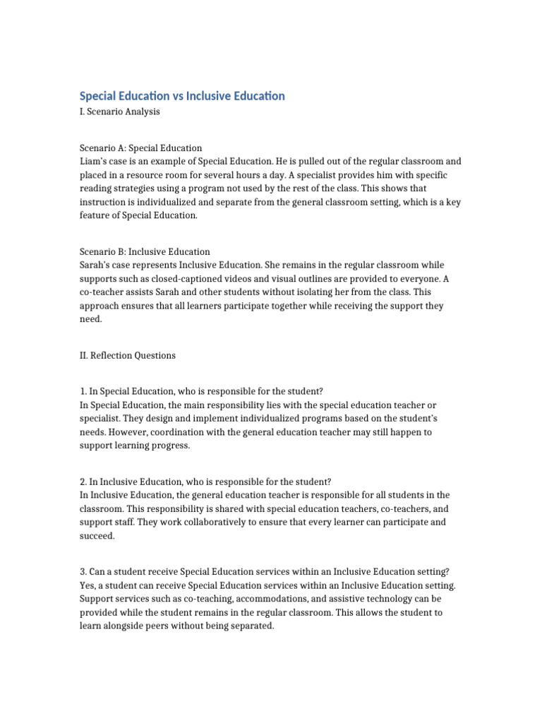 Special vs Inclusive Education Explained | PDF | Inclusion (Education ...