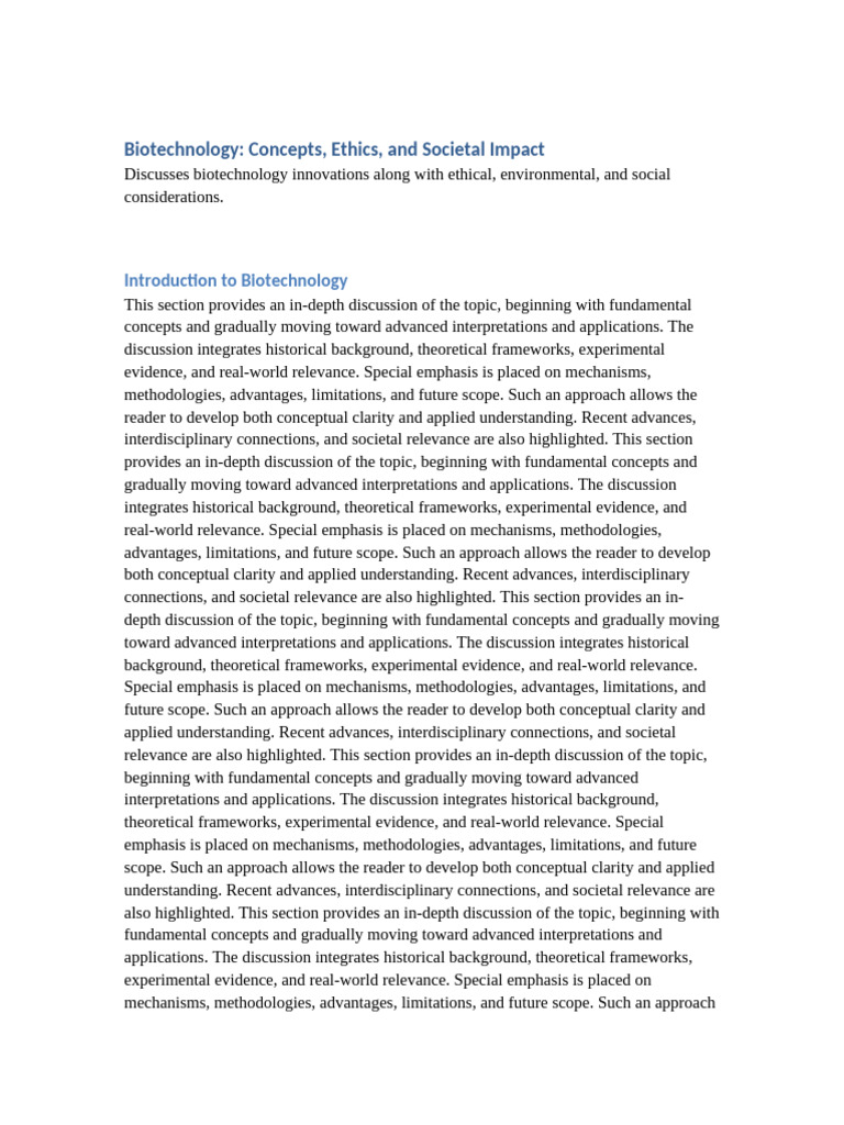 Biotechnology: Concepts and Ethics | PDF | Methodology | Theory