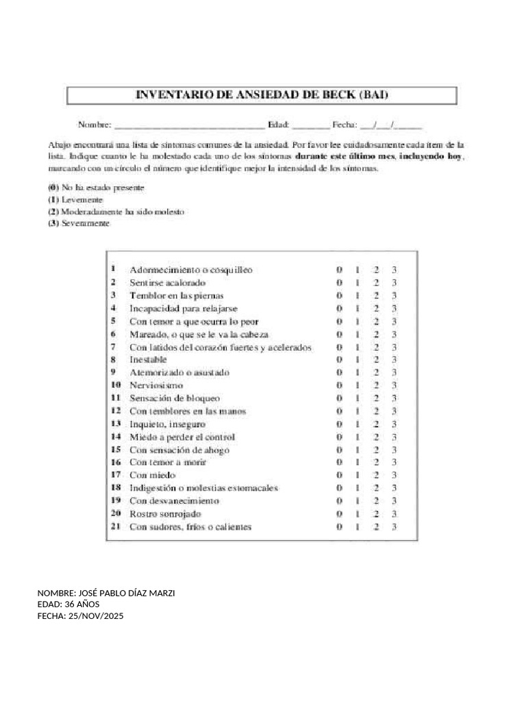 TEST ANSIEDAD José Pablo Díaz Marzi | PDF