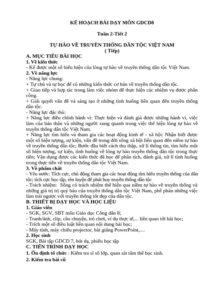 Kế Hoạch Bài Dạy Gdcd8 Tuần 2 | PDF