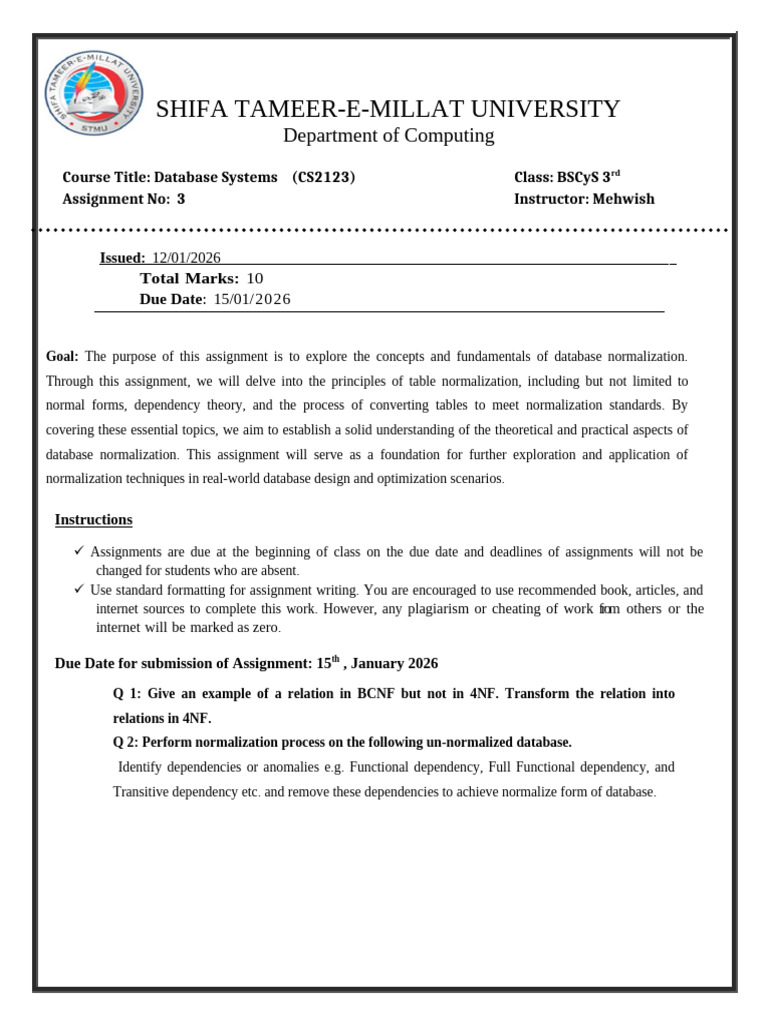 Database Normalization Assignment Guide | PDF | Information Technology ...