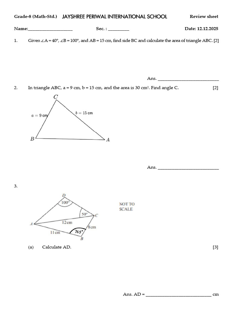 Grade 8 Math Review: Triangles & Angles | PDF | Area