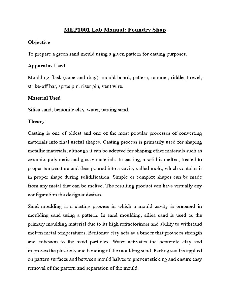 MEP1001 Lab Manual: Casting & Forging Techniques | PDF | Forging ...