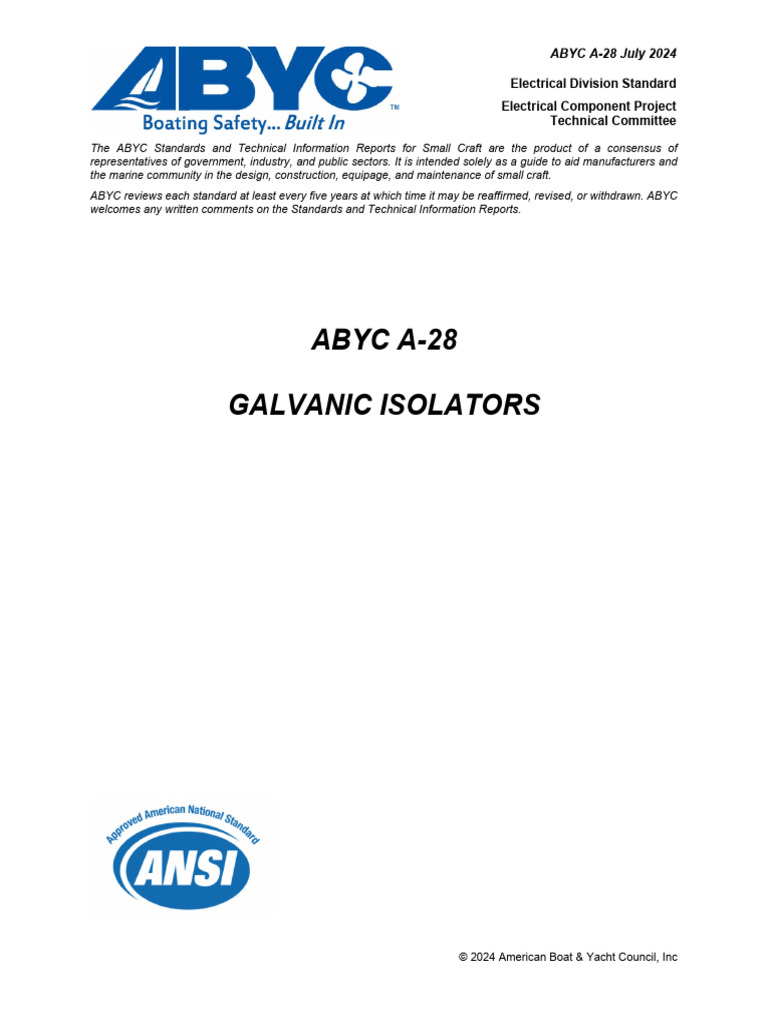 ABYC A-28: Galvanic Isolators Standard | PDF | Direct Current ...