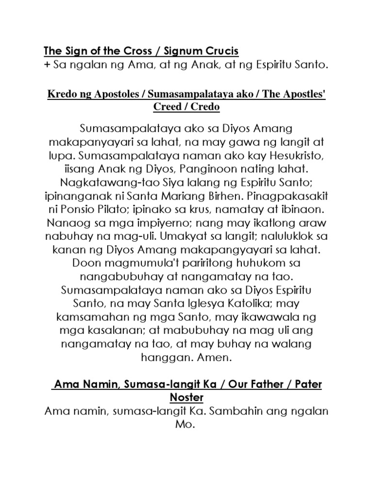 Sumasampalataya Ako Prayer In English