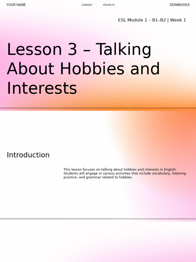 ESL Lesson: Hobbies and Interests | PDF | Vocabulary | Cognition