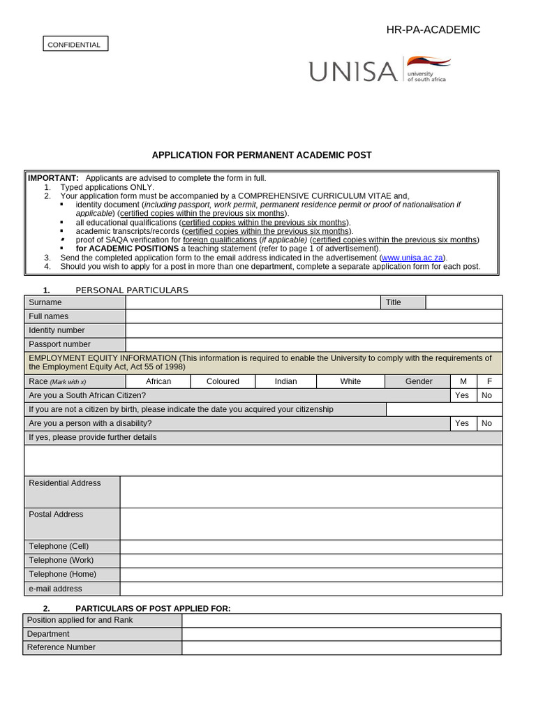 Academic Job Application Form | PDF | Academic Degree | Employment