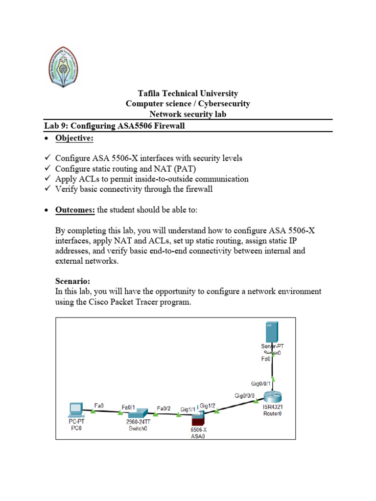 ASA5506 Firewall Configuration Lab | PDF | Ip Address | Computer Network