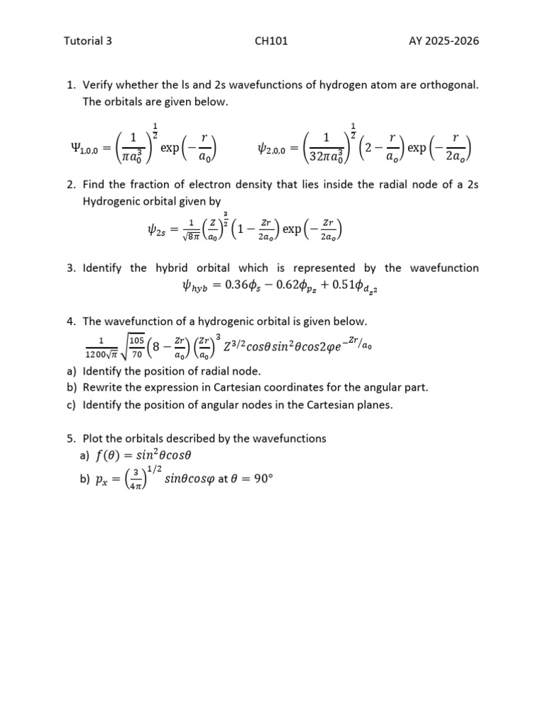 Hydrogen Atom Wavefunctions Tutorial | PDF