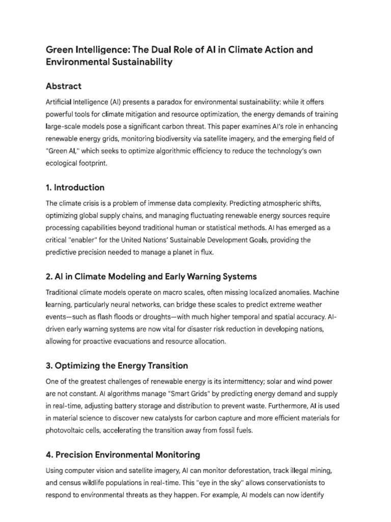 Green Intelligence The Dual Role of Ai in Climate Acton and Enviorment ...