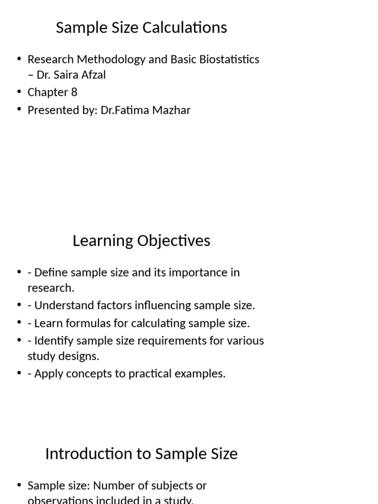 Chapter8 Sample Size Calculations SairaAfzal | PDF | Sample Size ...