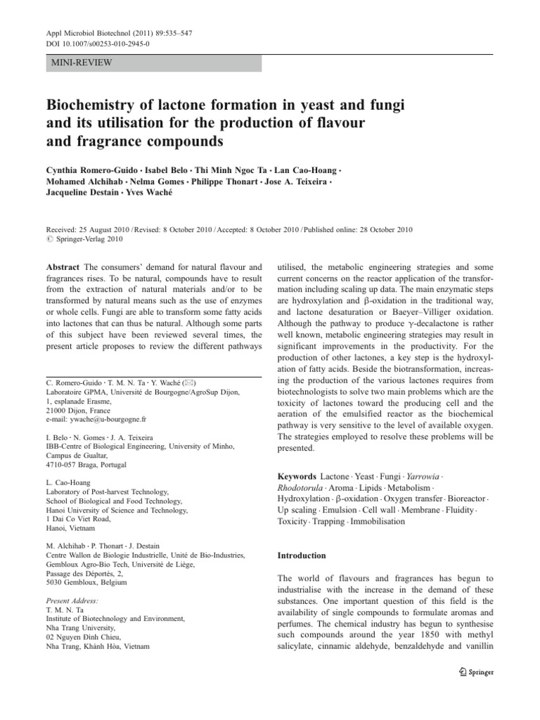 Biochemistry of Lactone Production in Yeast | PDF | Cell Membrane | Enzyme