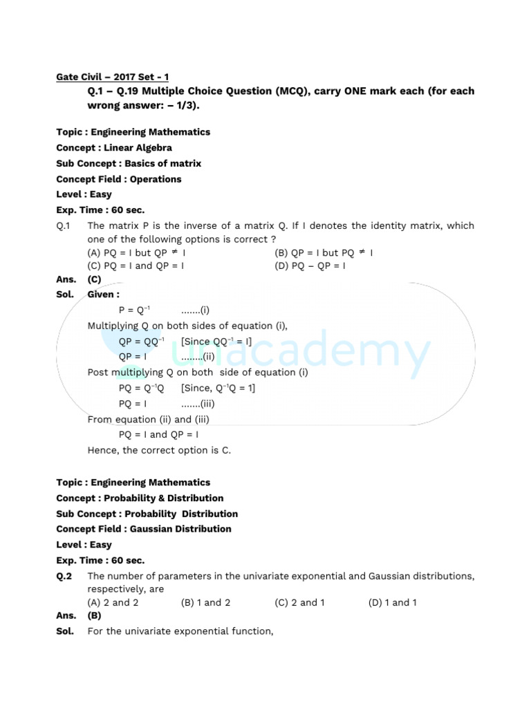 Engineering Mathematics MCQs for GATE 2017 | PDF | Bending | Classical ...