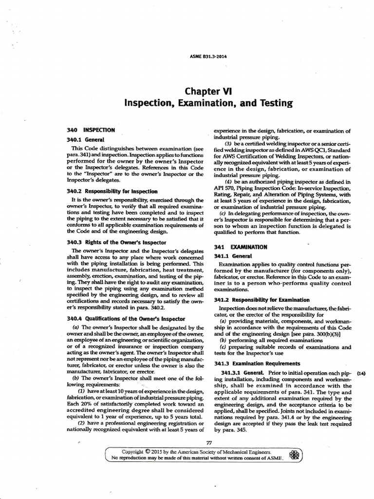 ASME B31.3 Inspection and Testing Guide | PDF | Mechanical Engineering ...