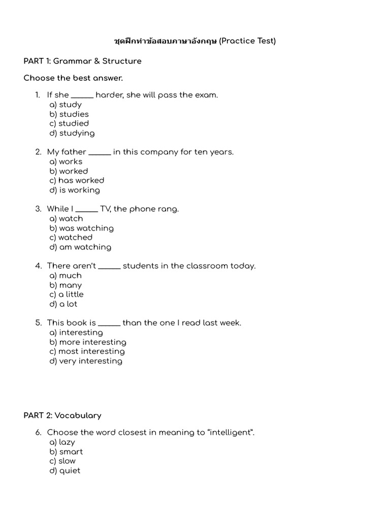 English Practice Test: Grammar & Vocabulary | PDF | Tests