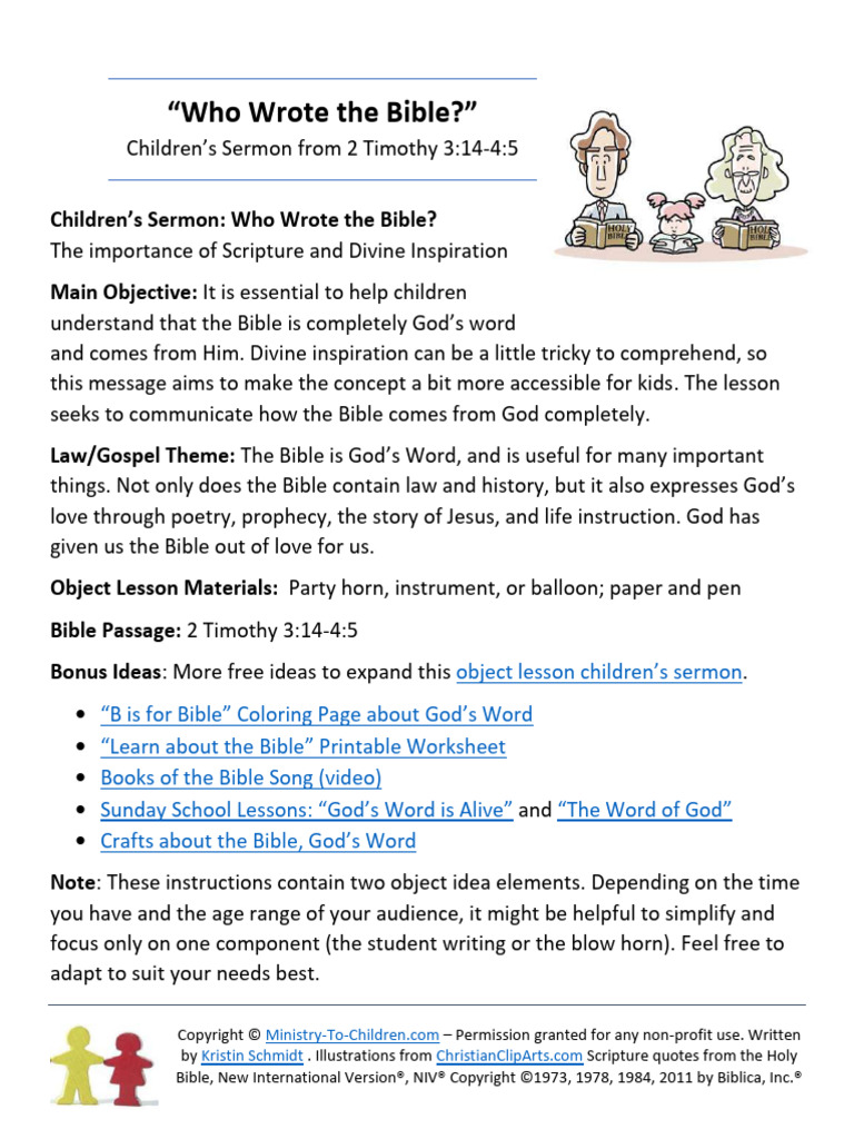 Children's Sermon on Bible Inspiration | PDF | Bible | New ...