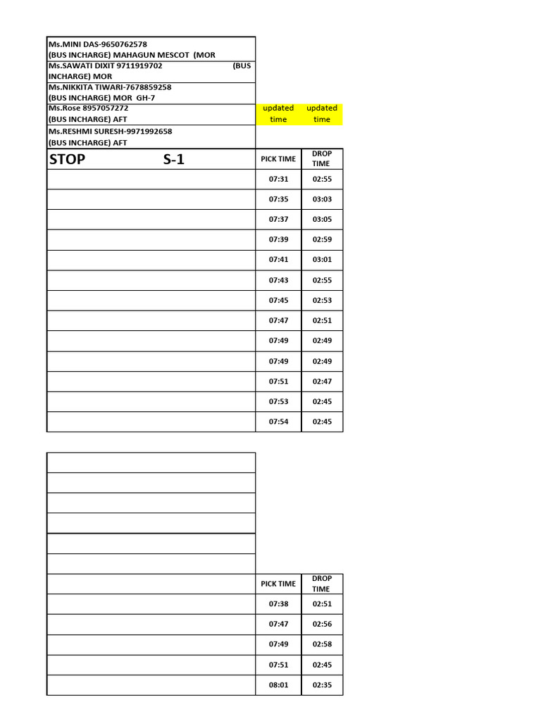 Bus Schedule and Incharges List | PDF