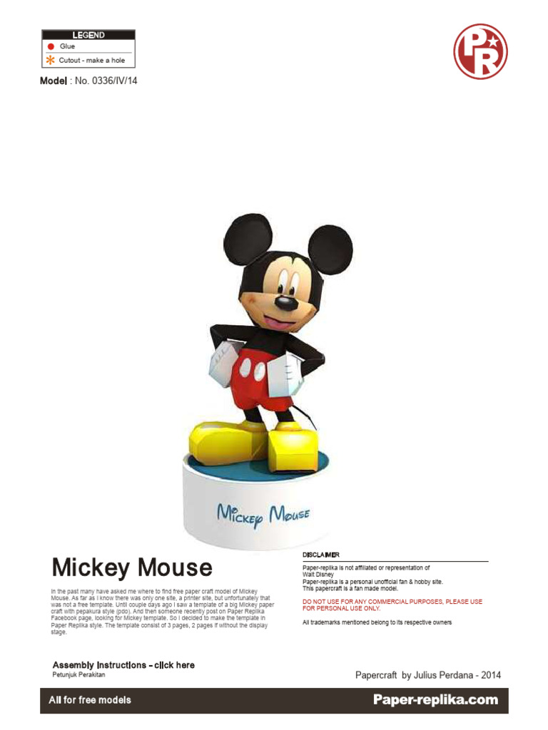 Free Mickey Mouse Papercraft Template | PDF