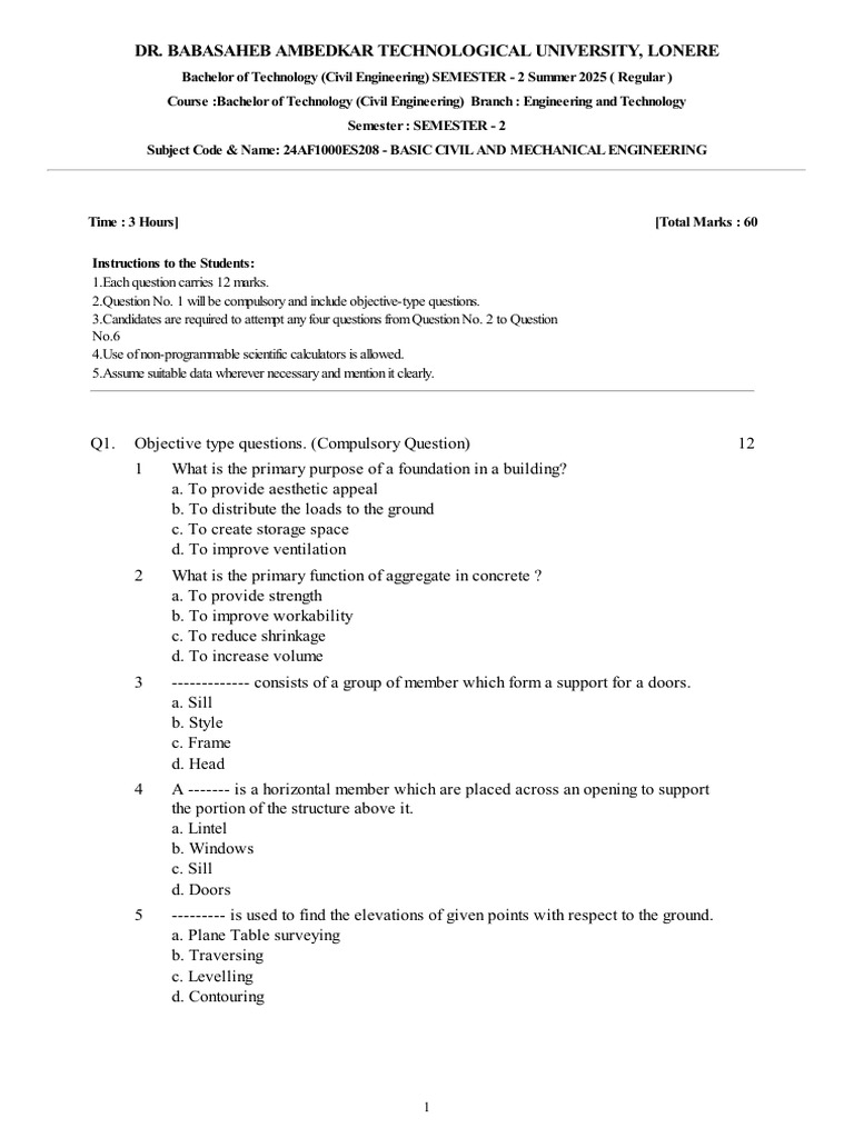Civil Engineering Exam Guide - Semester 2 | PDF | Engines | Mechanical ...