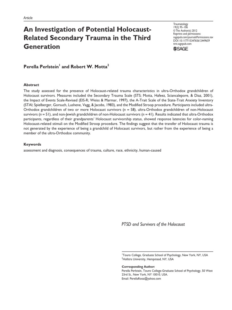 Holocaust Trauma in Third Generation | PDF | Psychological Trauma ...