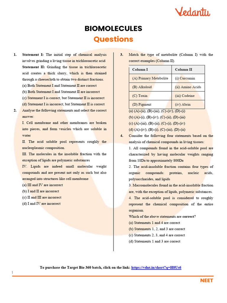 NEET Biomolecules Question Set | PDF | Amino Acid | Serine