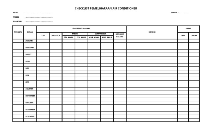 Checklist Pemeliharaan AC Bulanan | PDF