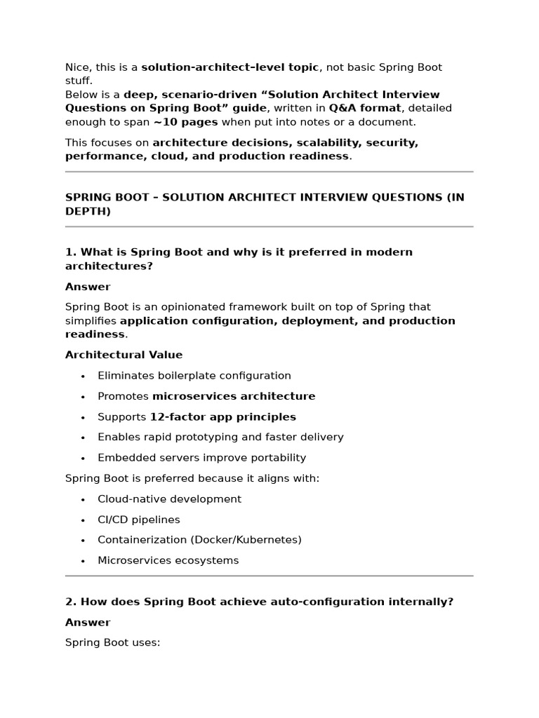 Solution Architect Interview Guide: Spring Boot | PDF | Scalability ...