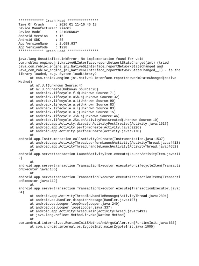 Xiaomi Crash Report: UnsatisfiedLinkError | PDF | Java (Programming ...