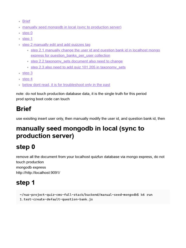 Manual MongoDB Seeding Guide for Quiz App | PDF | Mongo Db ...